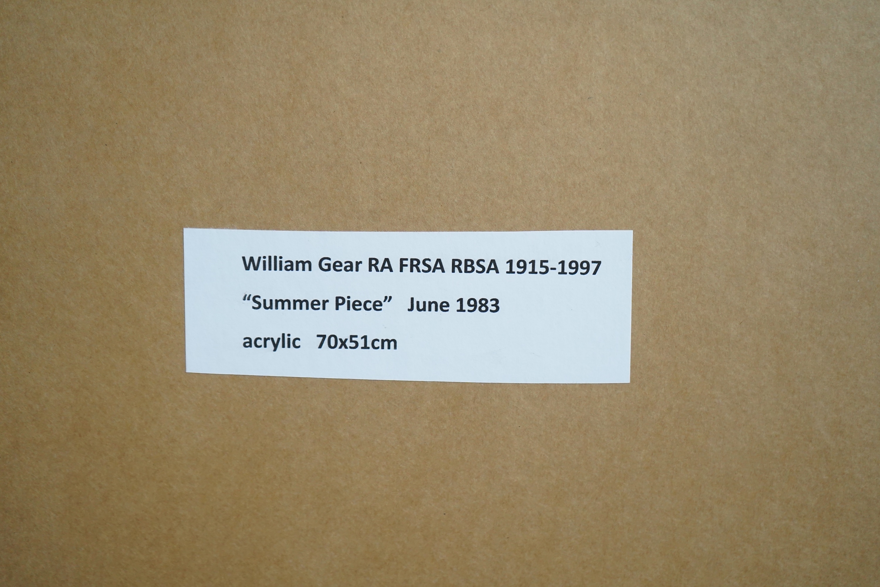 William Gear RA RBSA, (1915-1997), 'Summer Piece, June 1983'